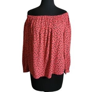 Gap orange black white polka dot off the shoulder long sleeve top size XS